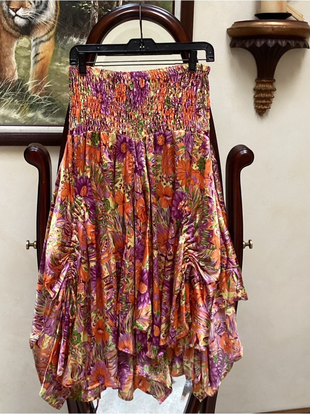 Sterling Styles Art Silk midi  Pull on skirt elastic Waist OS